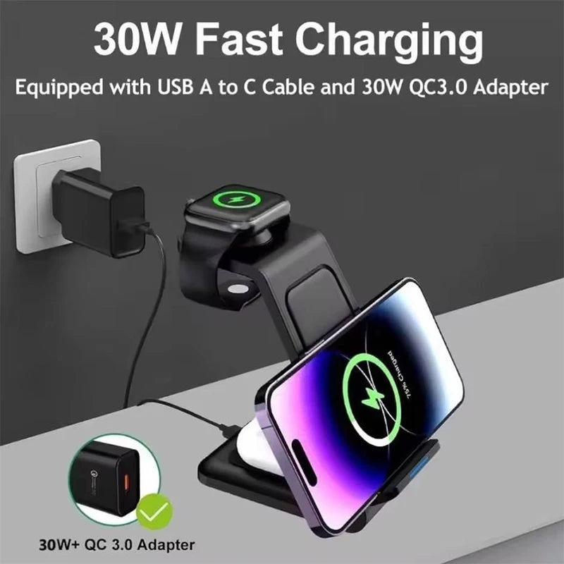 Station de Charge Sans Fil 3-en-1 30W